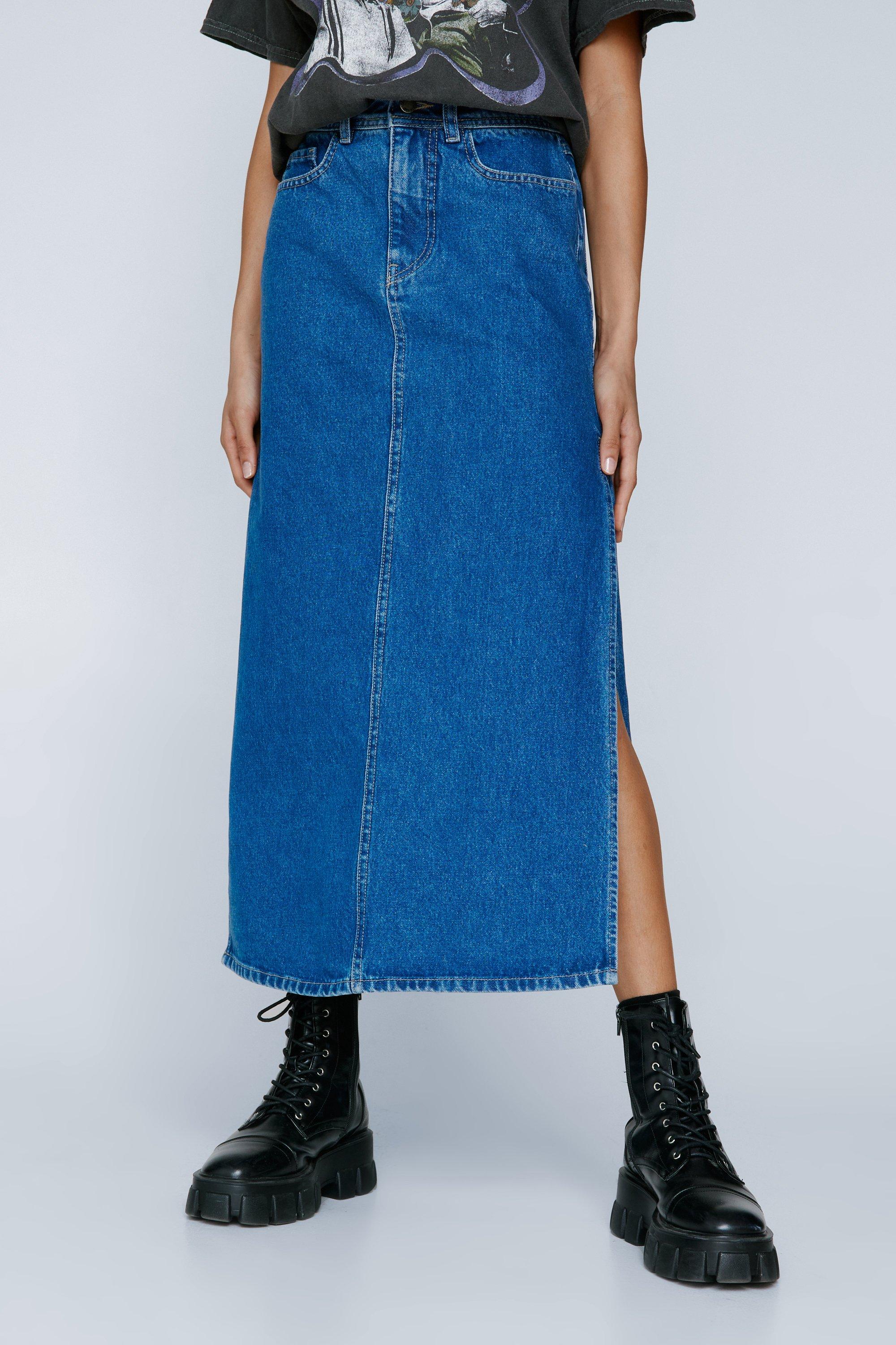 Long denim skirts clearance with side slits